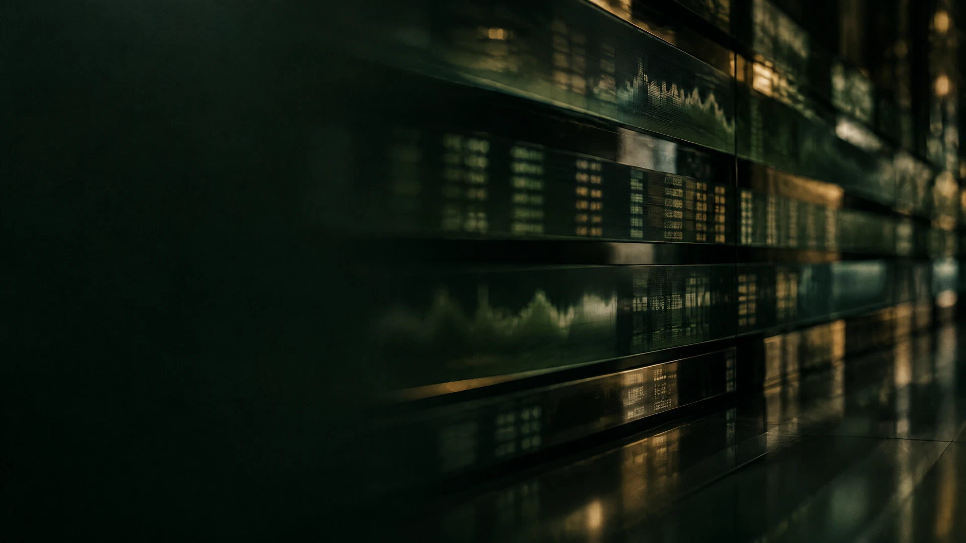 Abstract institutional market data in mineral-green shadow